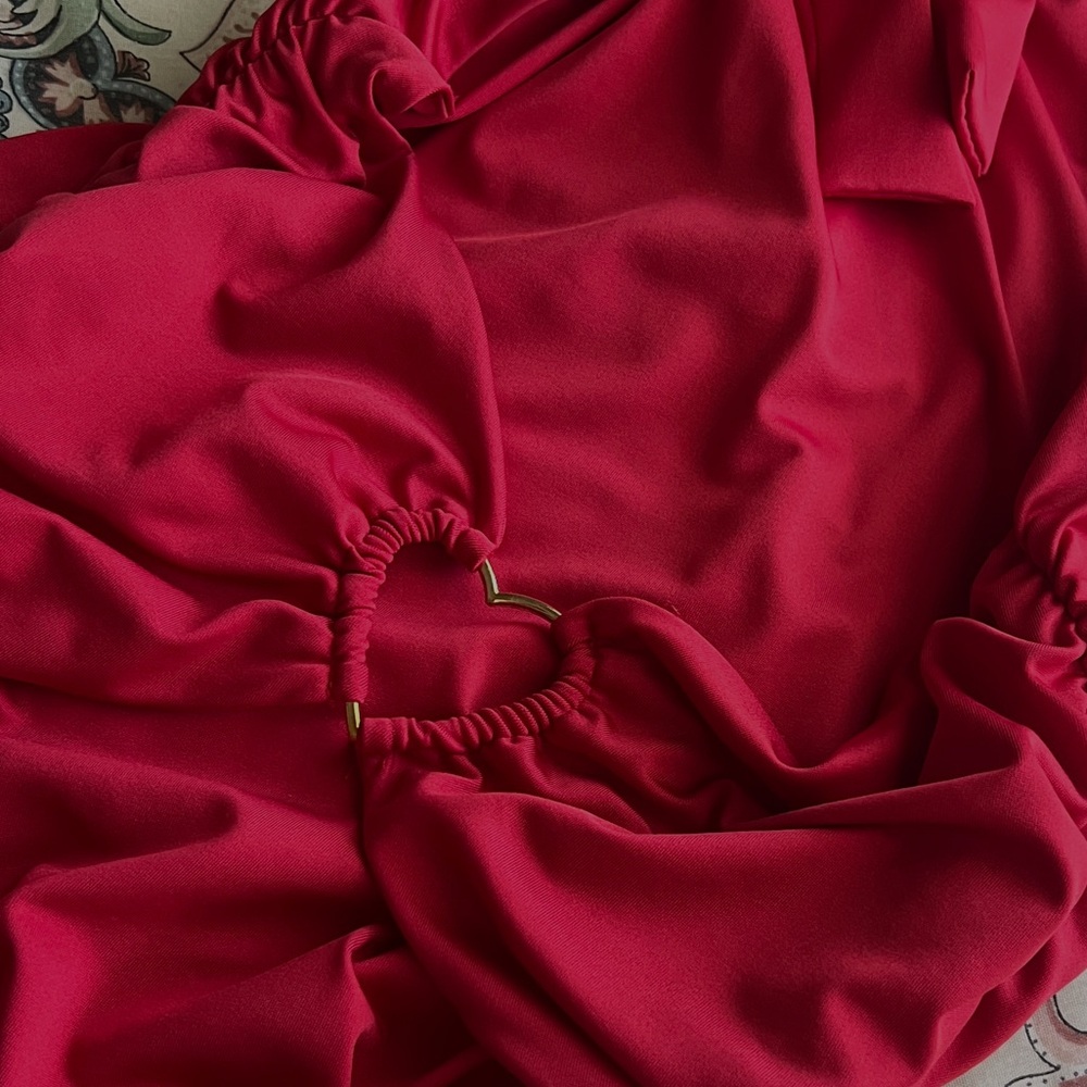 Red Date Night Dress w/ Gold Accent Heart Halter Back Detail